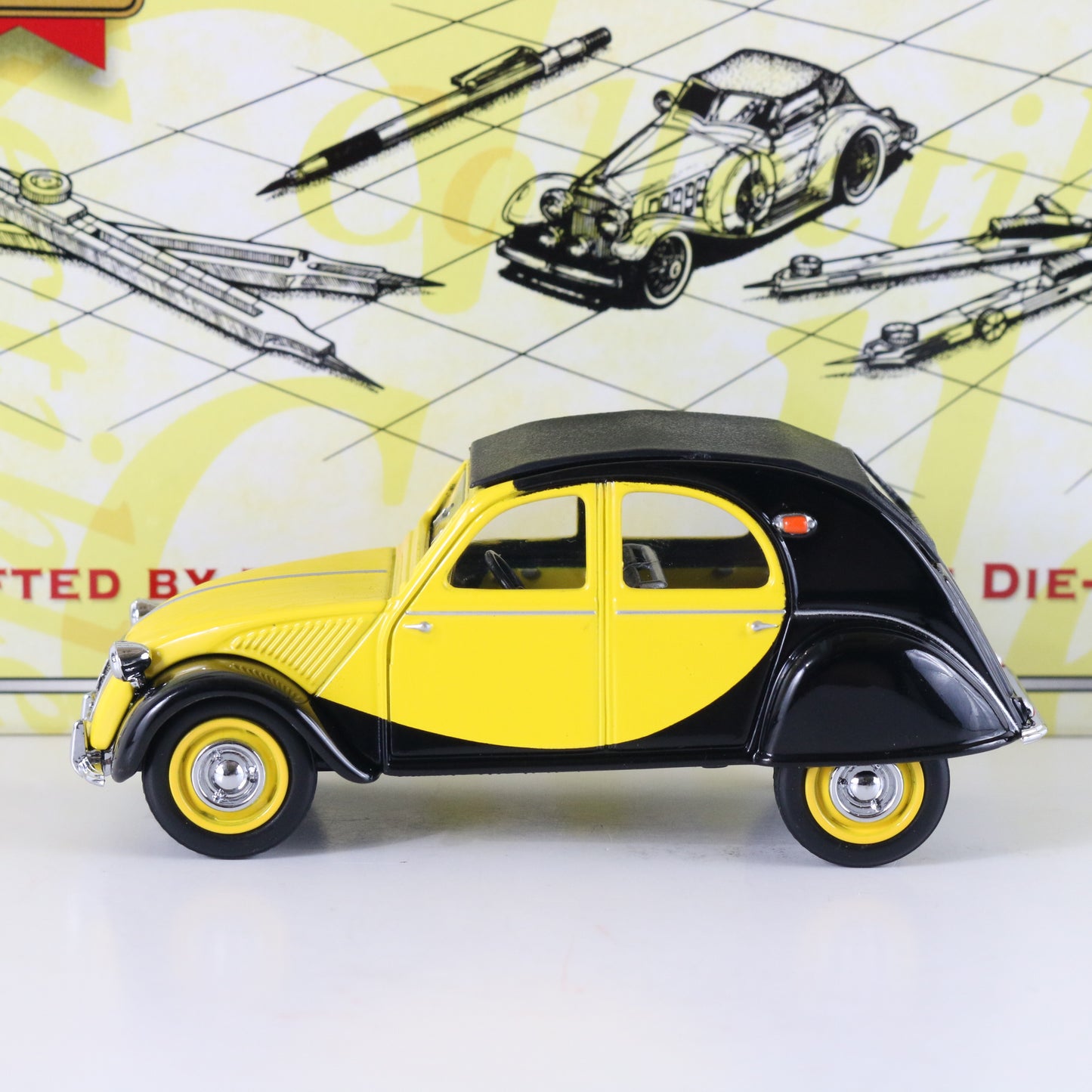 1957 Citroen 2cv Black & Yellow Dinky Matchbox 1:43 Model Car Dym36840