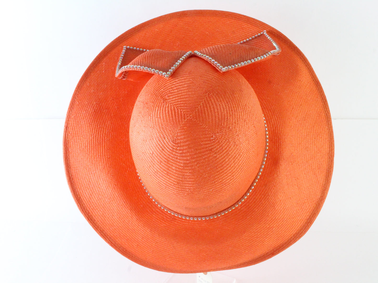 Jack Mcconnell New York Ladies Mandarin Orange Straw Like Hat W/ Bow 7 1/8 57cm