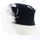 Peter Bettley Ladies Black and White Rabbit Fur Felt Hat W/ Feathers 7 1/8 57cm