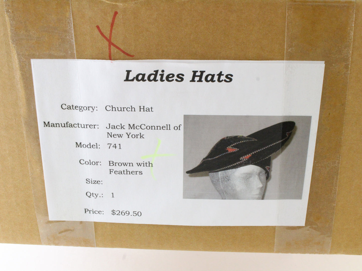 Jack Mcconnell New York Ladies Brown Felt Hat W/ Feathers 7 1/8 57cm