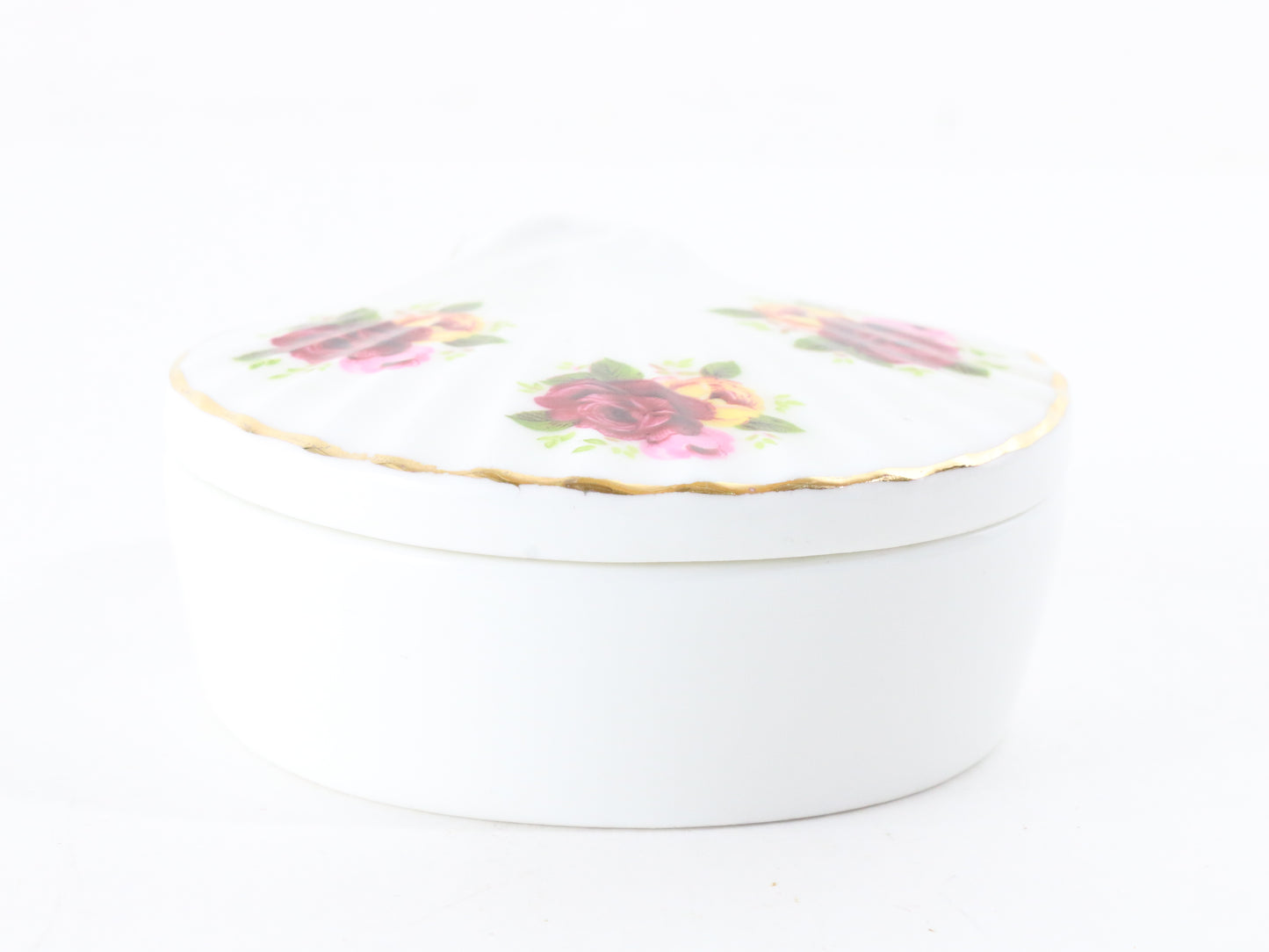 Fan W/ Flowers Crown Fine Bone China Porcelain Trinket Box England