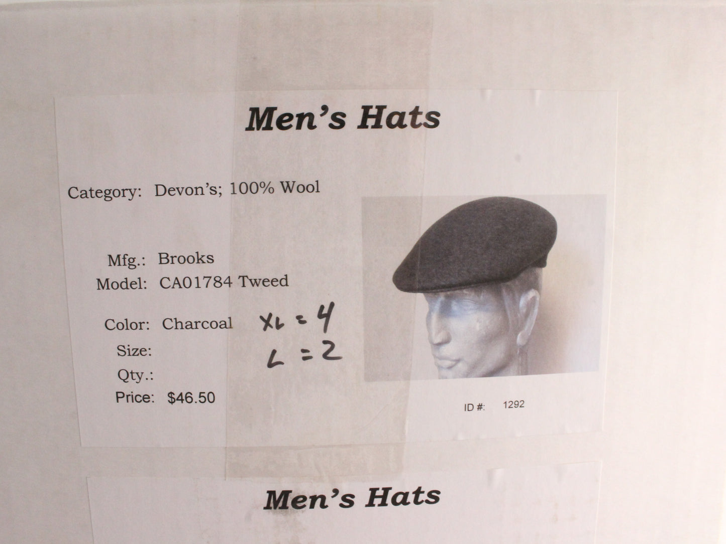 Brooks Mens Charcoal Gray Tweed Felt Devon Hat Sport Newsboy Cap MULTIPLE SIZES