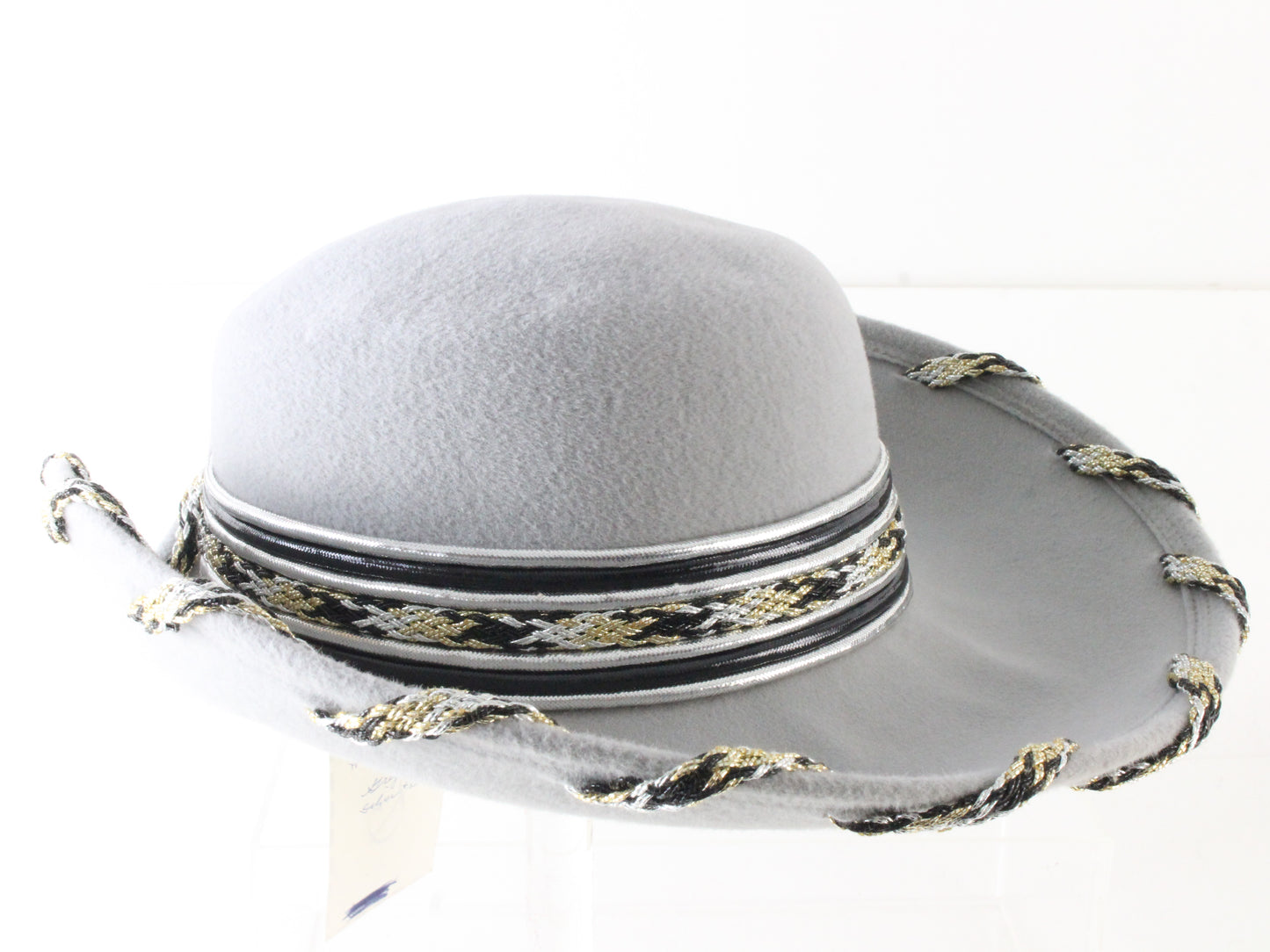 Mr D Ladies Boutique Gray Felt Hat W/ Gold and Silver Accents 6 3/4 54cm