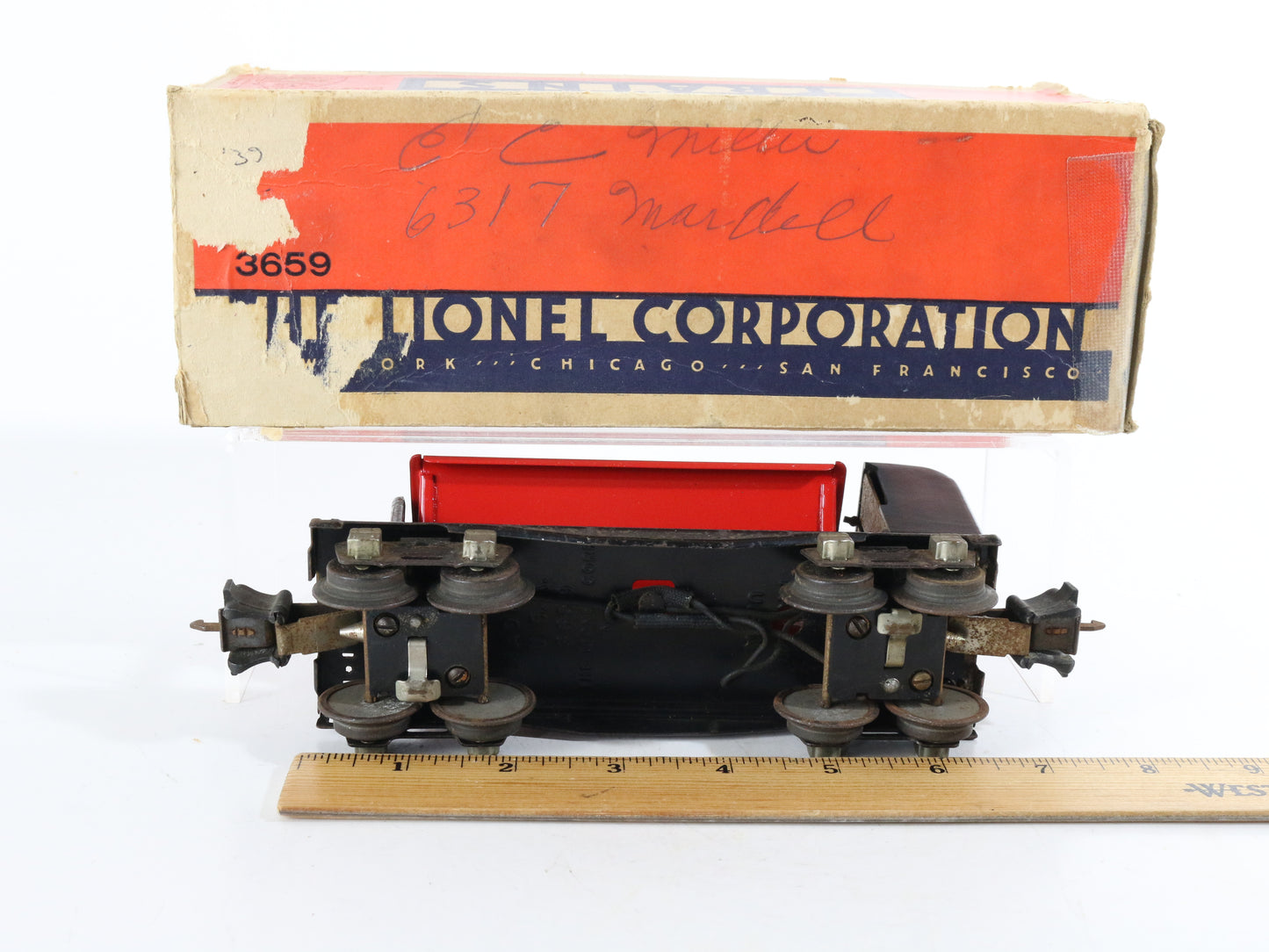 Lionel O Prewar 3659 Remote Control Red & Black Operating Dump Car