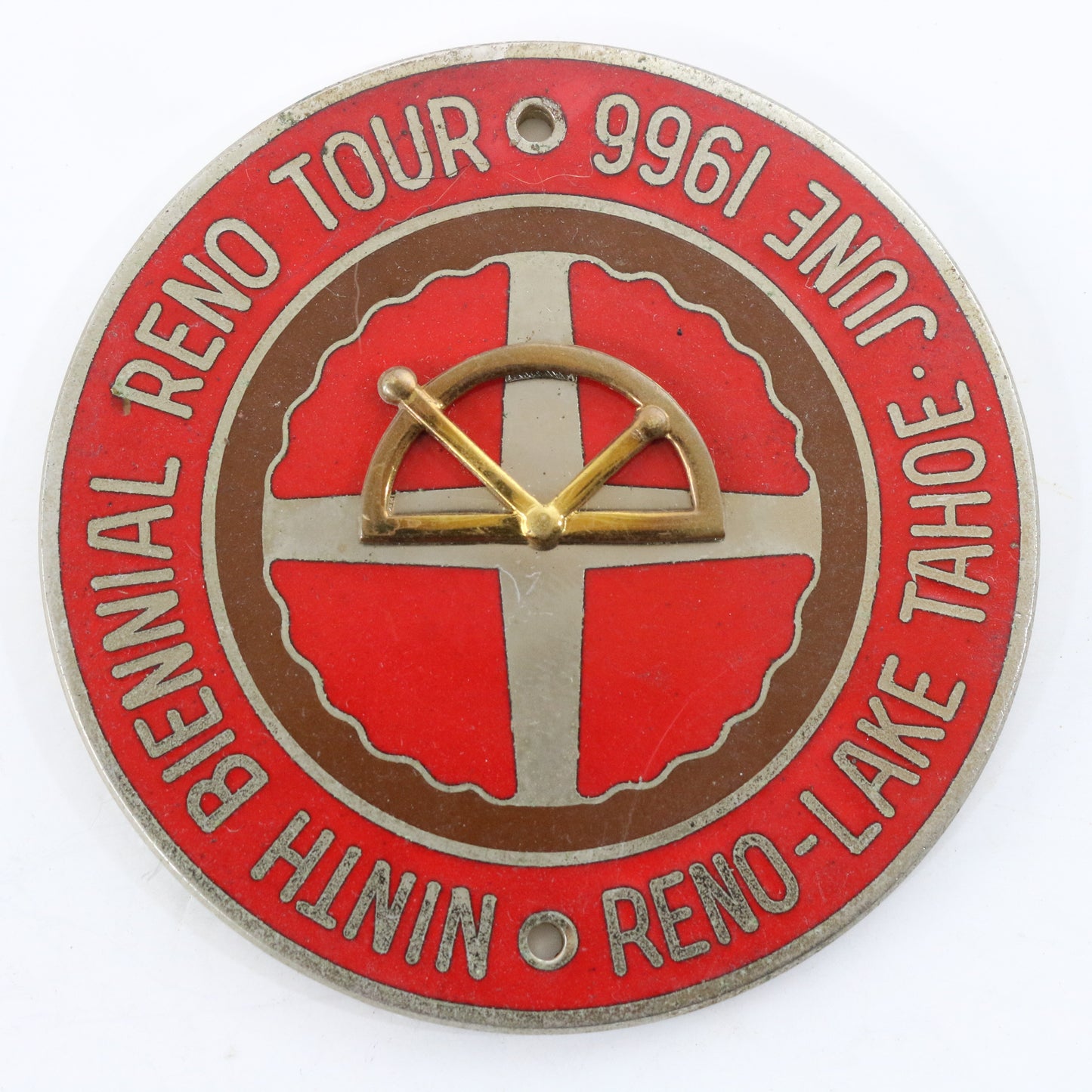 9th Biennial Reno Tour June 1966 Vintage Metal Automobile Emblem Badge