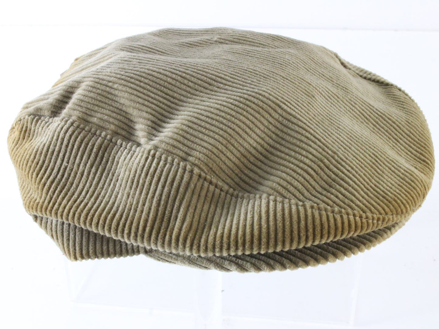 Mens Classic Tan Corduroy Newsboy Hat Ivy League Cap W/ Pink Interior SIZE: M