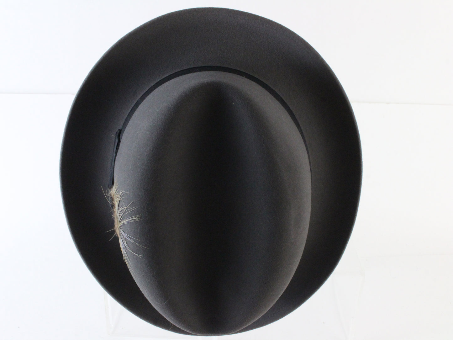 Stetson Mens Classic Caribou Gray Felt Fedora W/ Tan Feathers 6 5/8 53cm