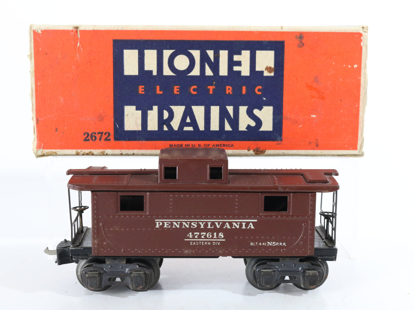 Lionel O Prewar 2672 Pennsylvania PRR 477618 Brown Metal Caboose w/ Box