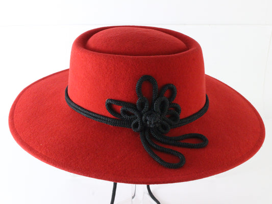 Jack Mcconnell New York Ladies Red Straw Hat W/ Rhinestones 7 1/4 58cm