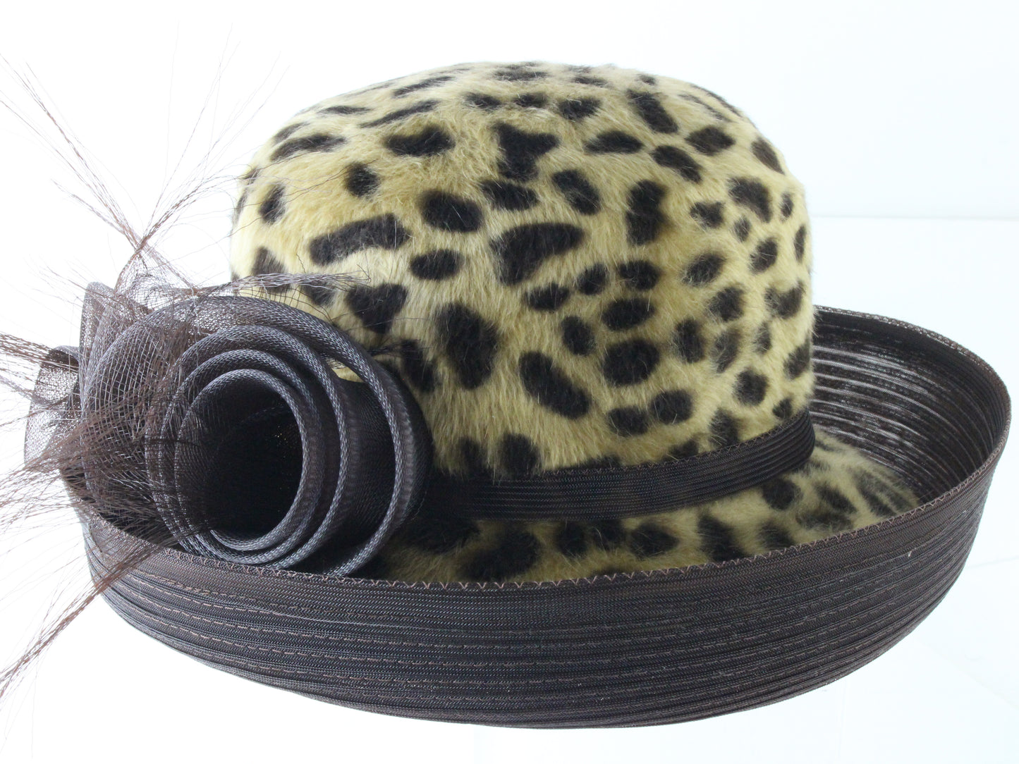 Marzi of Italy Ladies Handmade Animal Print Felt Hat W/ Brown Trim 7 56cm WOW