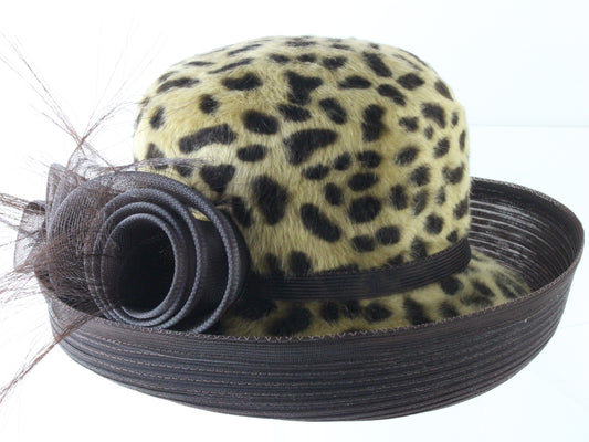 Marzi of Italy Ladies Handmade Animal Print Felt Hat W/ Brown Trim 7 56cm WOW