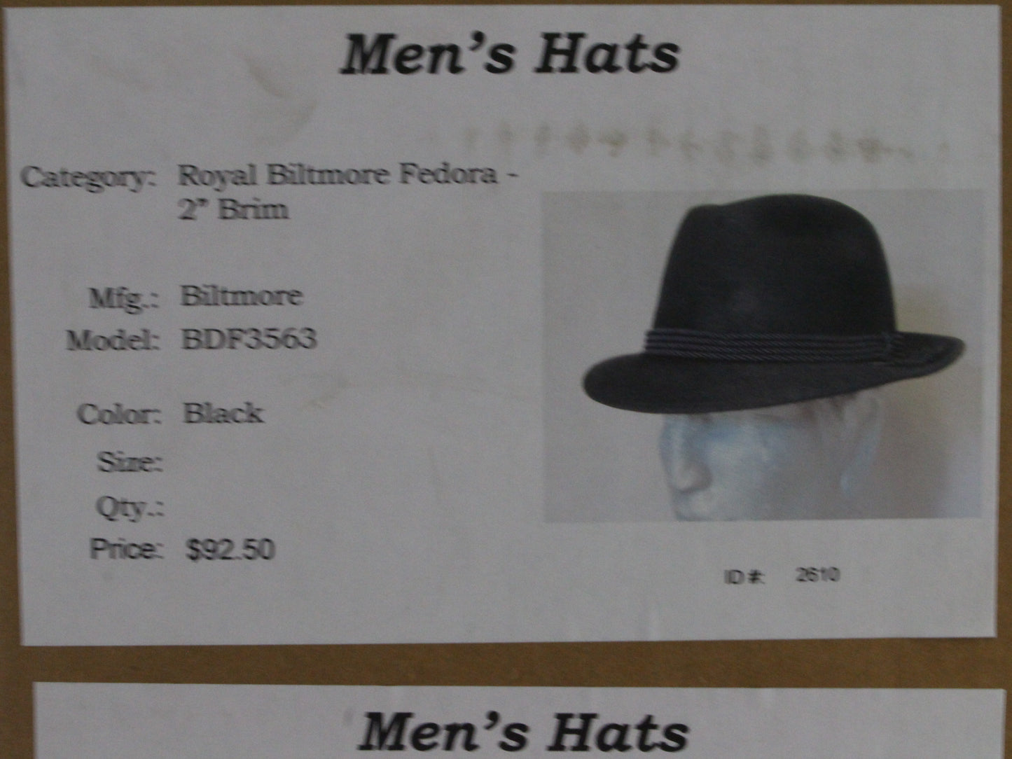 Royal Biltmore Gregory Mens Black Diamond Felt Fedora W/ Maple Pin 7 3/4 62cm