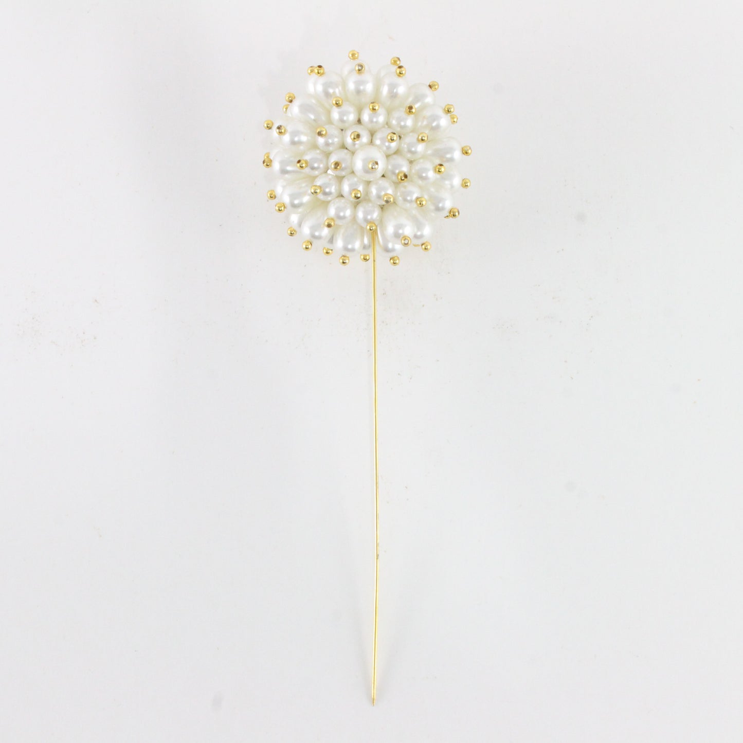 White & Gold Hat Vintage Hair Stick Pin Metal 7"