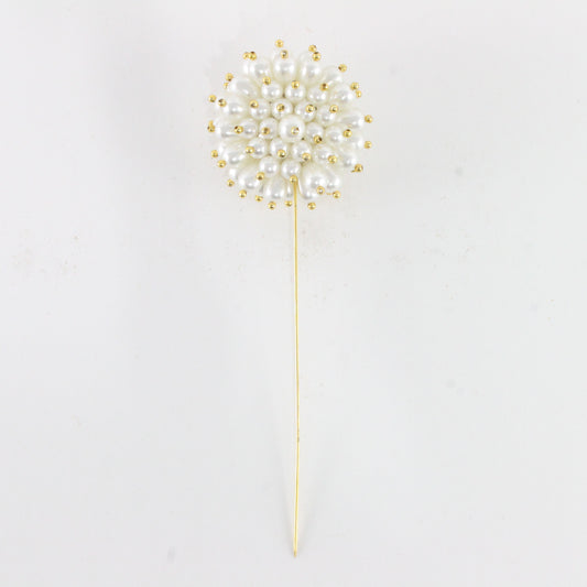 White & Gold Hat Vintage Hair Stick Pin Metal 7"