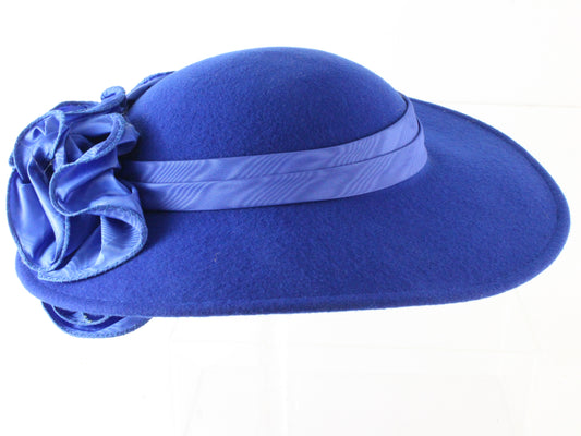 Sonni of California Ladies Royal Blue Wool Felt Hat W/ Ribbon 6 5/8 53cm