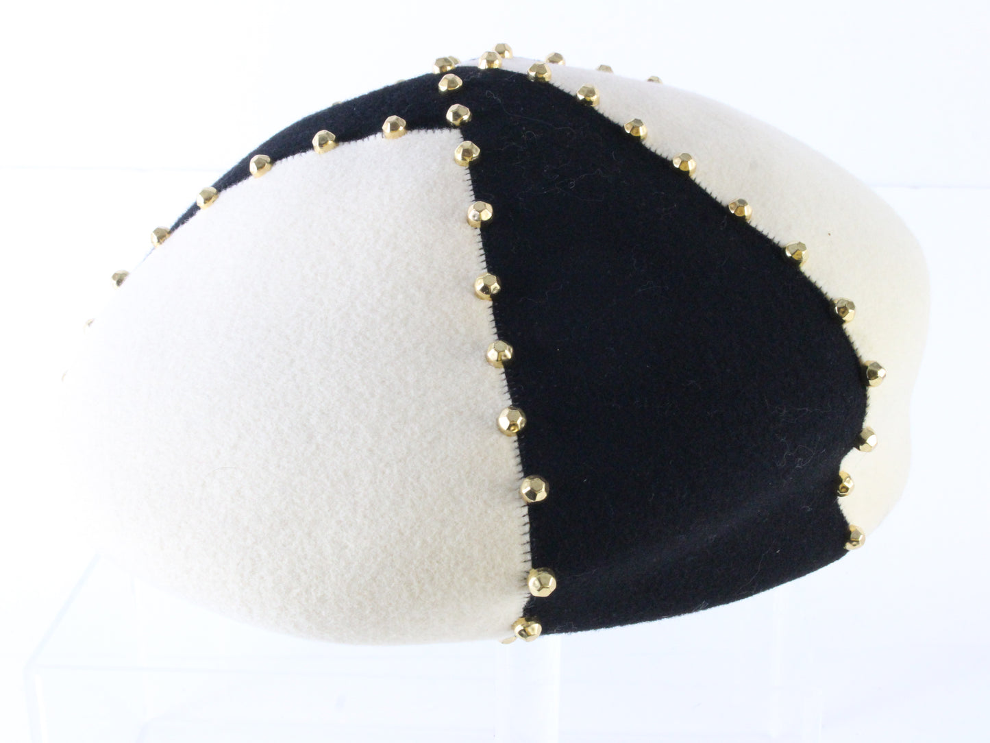 Mr John Classic Ladies Navy Blue and White Wool Felt Hat W/ Beads MULTIPLE SIZES