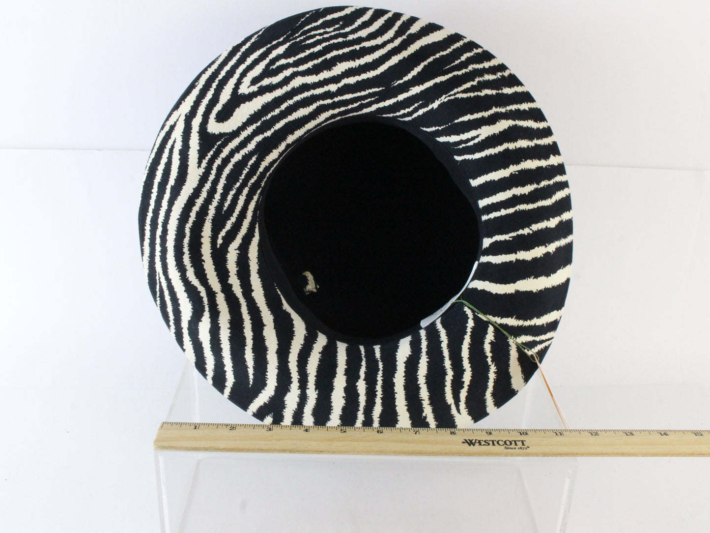 Frank Olive Ladies Black Felt Pinched Crown Hat W/ Zebra Print Trim 7 56cm