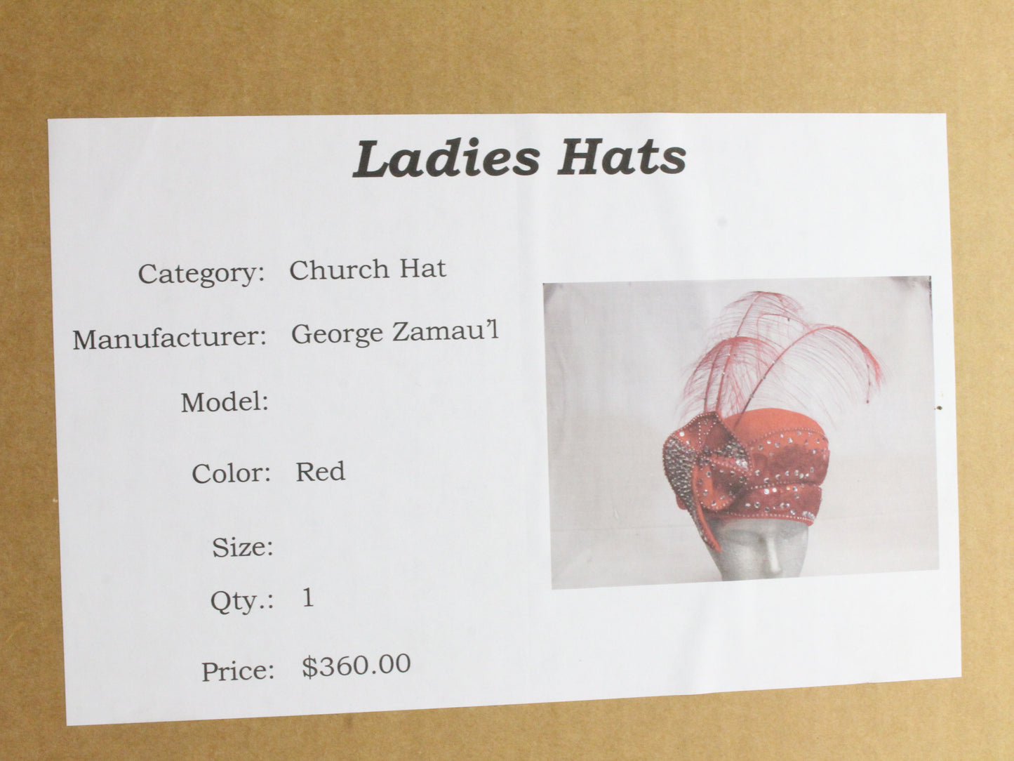 George Zamaul Ladies Boutique Red Felt Hat W/ Rhinestones 6 7/8 55cm