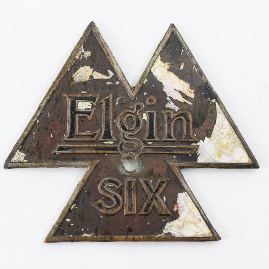 1919 Elgin Six Automobile Emblem Radiator Badge 2.75��� RARE FIND