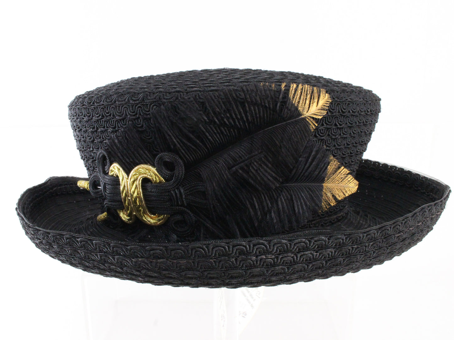 Finesse Creations Premier Ladies Boutique Black Hat W/ Gold Detail 6 7/8 55cm