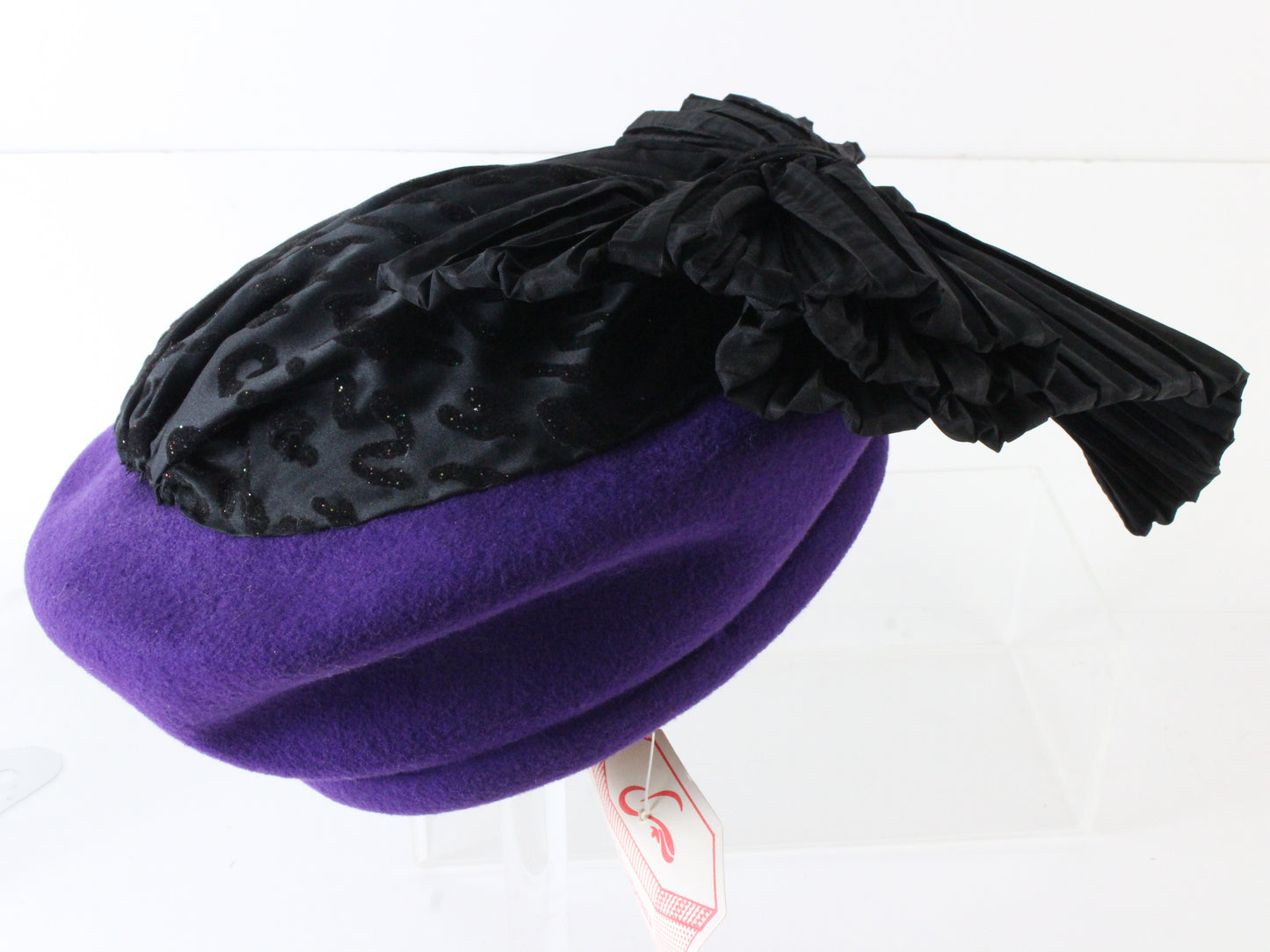 Chapeau Creations Ladies Purple Wool Felt Hat W/ Black Bow 6 7/8 55cm