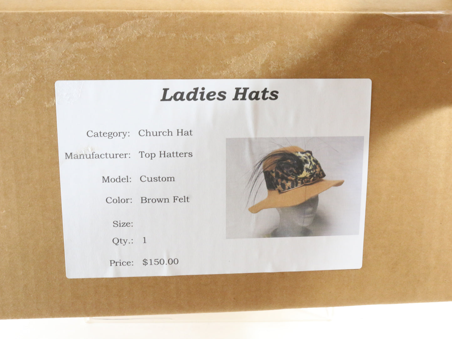 Top Hatters Ladies Boutique Brown Felt Hat W/ Animal Print Bow 6 7/8 55cm