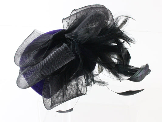 Sonni Of California Ladies Purple Fascinator Hat W/ Black Feathers 30.5cm