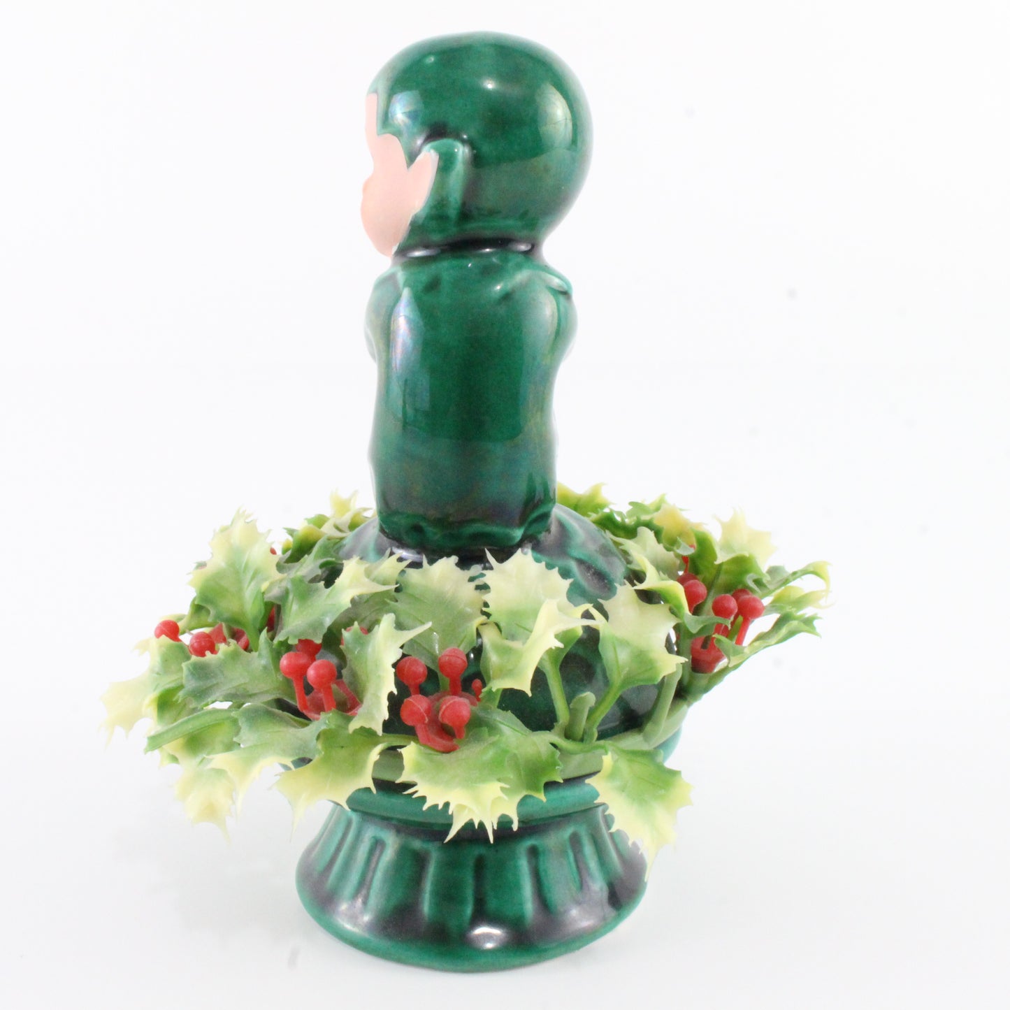 Vintage Ceramic Pixie Holly Leaf W/ Cap + Holly Leaves Inarco Japan 4.5 In