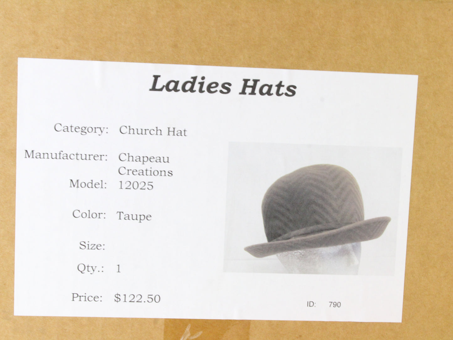 Chapeau Creations Ladies Boutique Taupe Brown Felt Hat 7 1/8 57cm