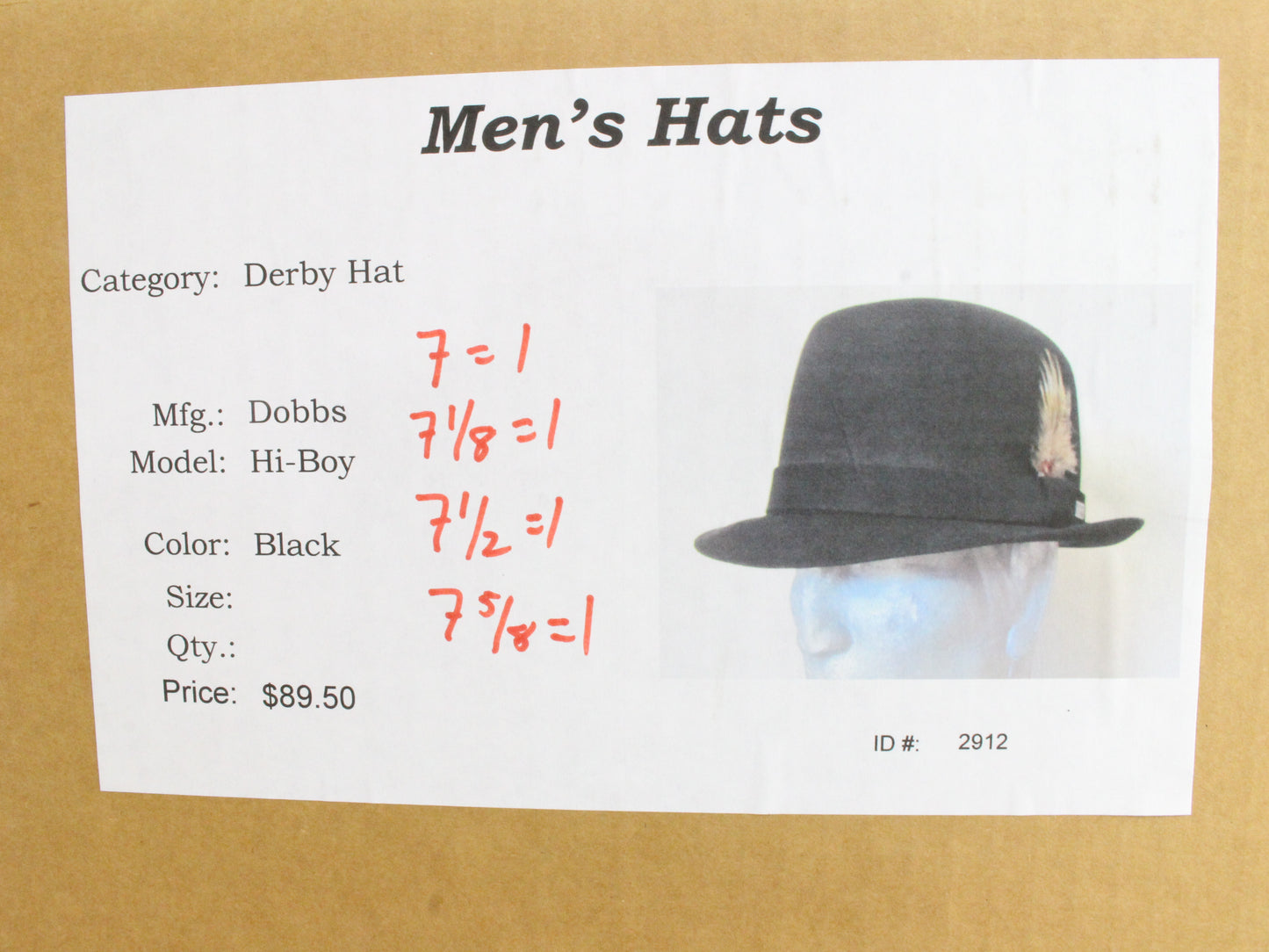 Dobbs Fifth Avenue New York Mens Black Felt Hi Boy Derby Hat MULTIPLE SIZES