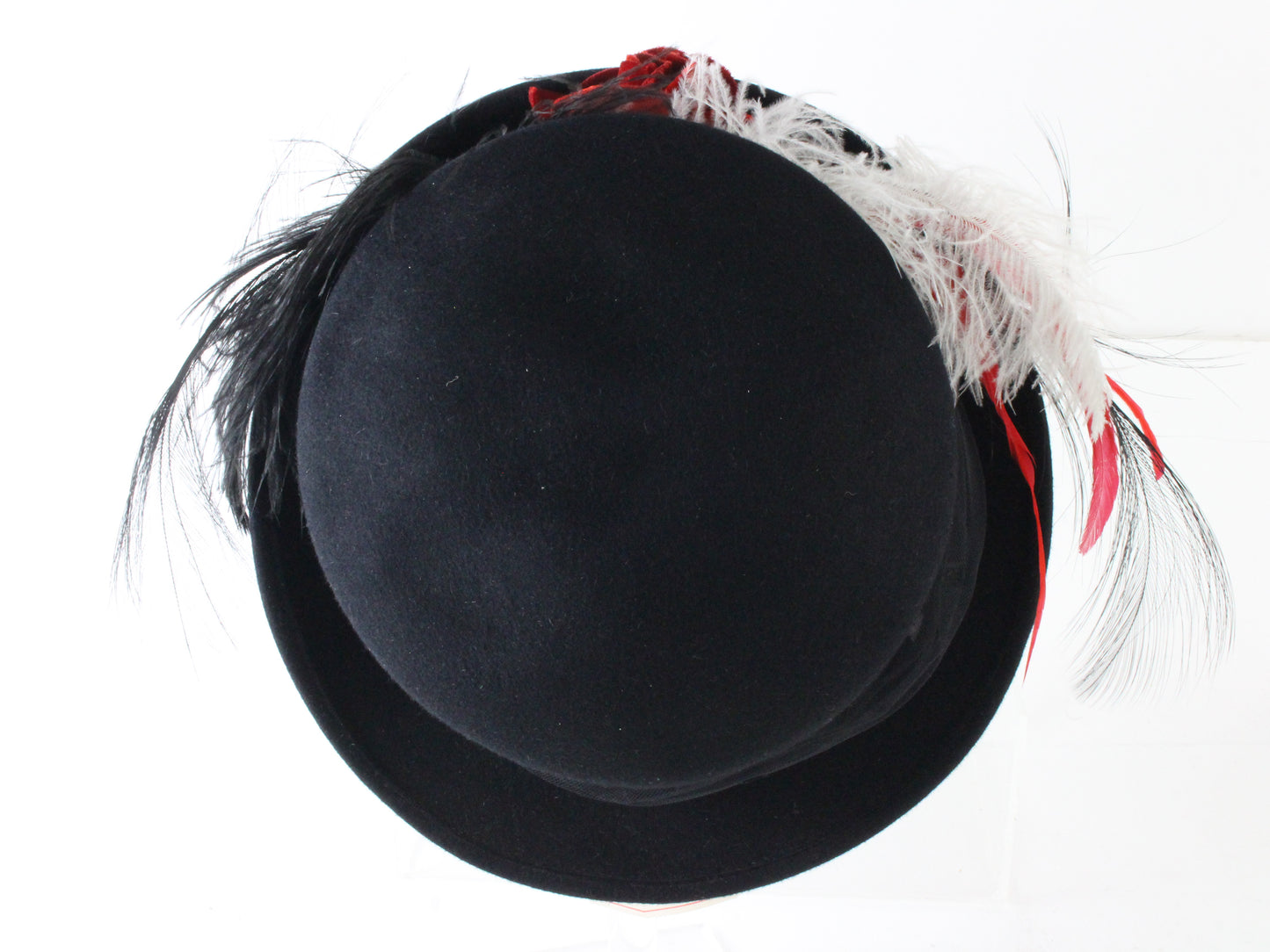 Chapeau Creations Ladies Black Fancy Boutique Felt Hat W/ Feathers 6 7/8 55cm