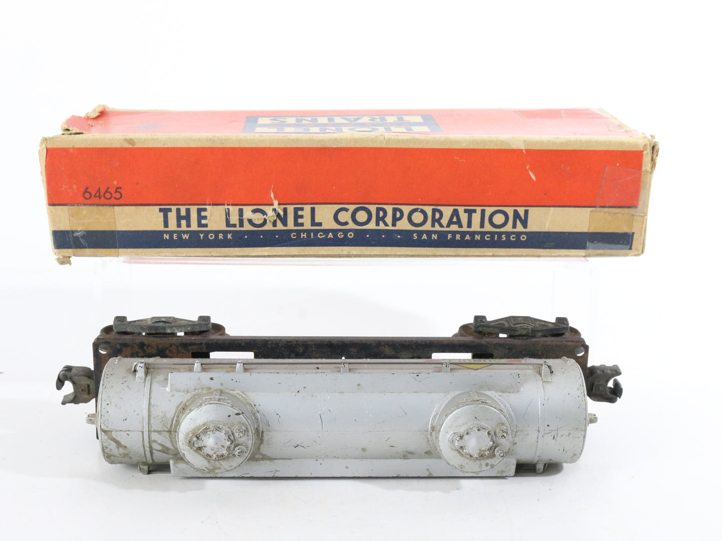 Lionel O Postwar 6465 Sunoco Silver Twin Dome Tank Car W/ Box