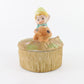Vintage Pixie In Blue W/ Yellow Hat w/ Mushrooms Ceramic Box Homco Taiwan 3.5 In
