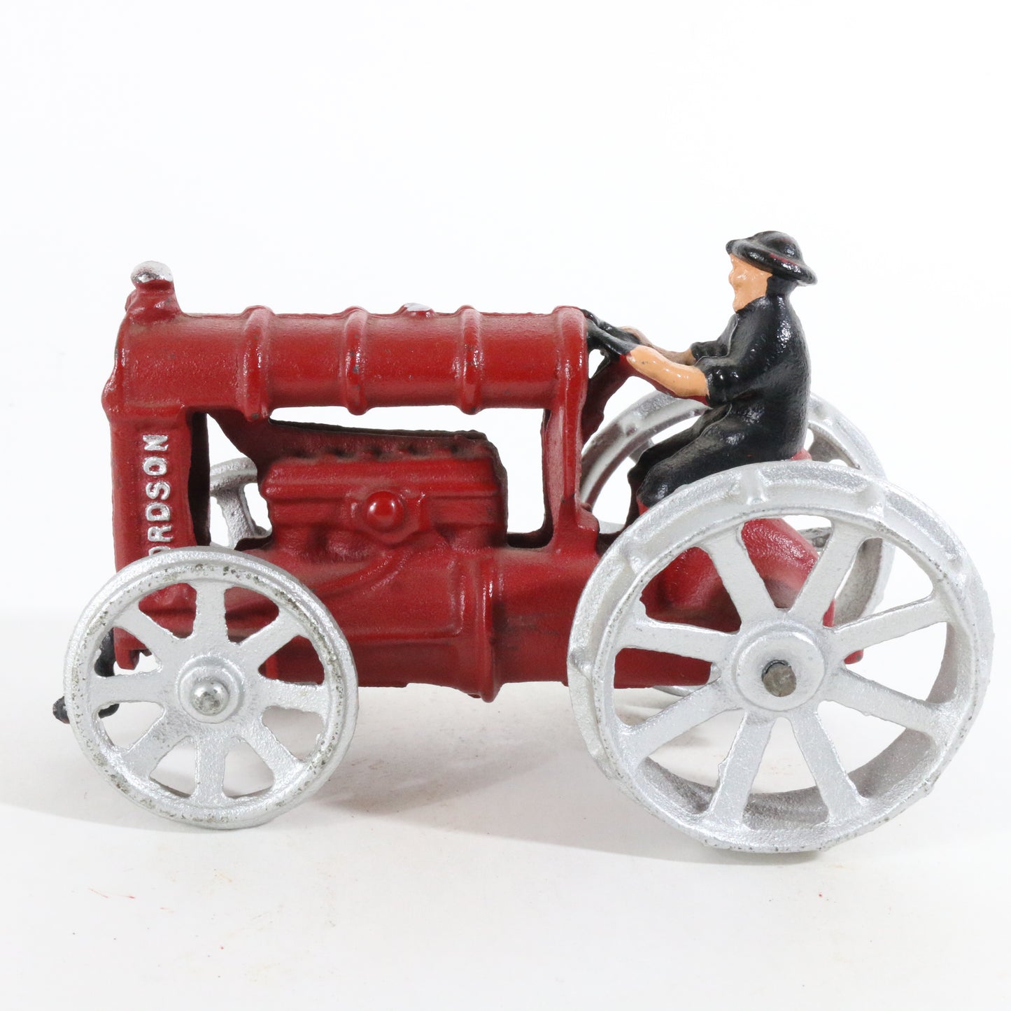 Vintage 1970s Era Red & Silver Fordson Tractor Farm Model Cast Iron 6"