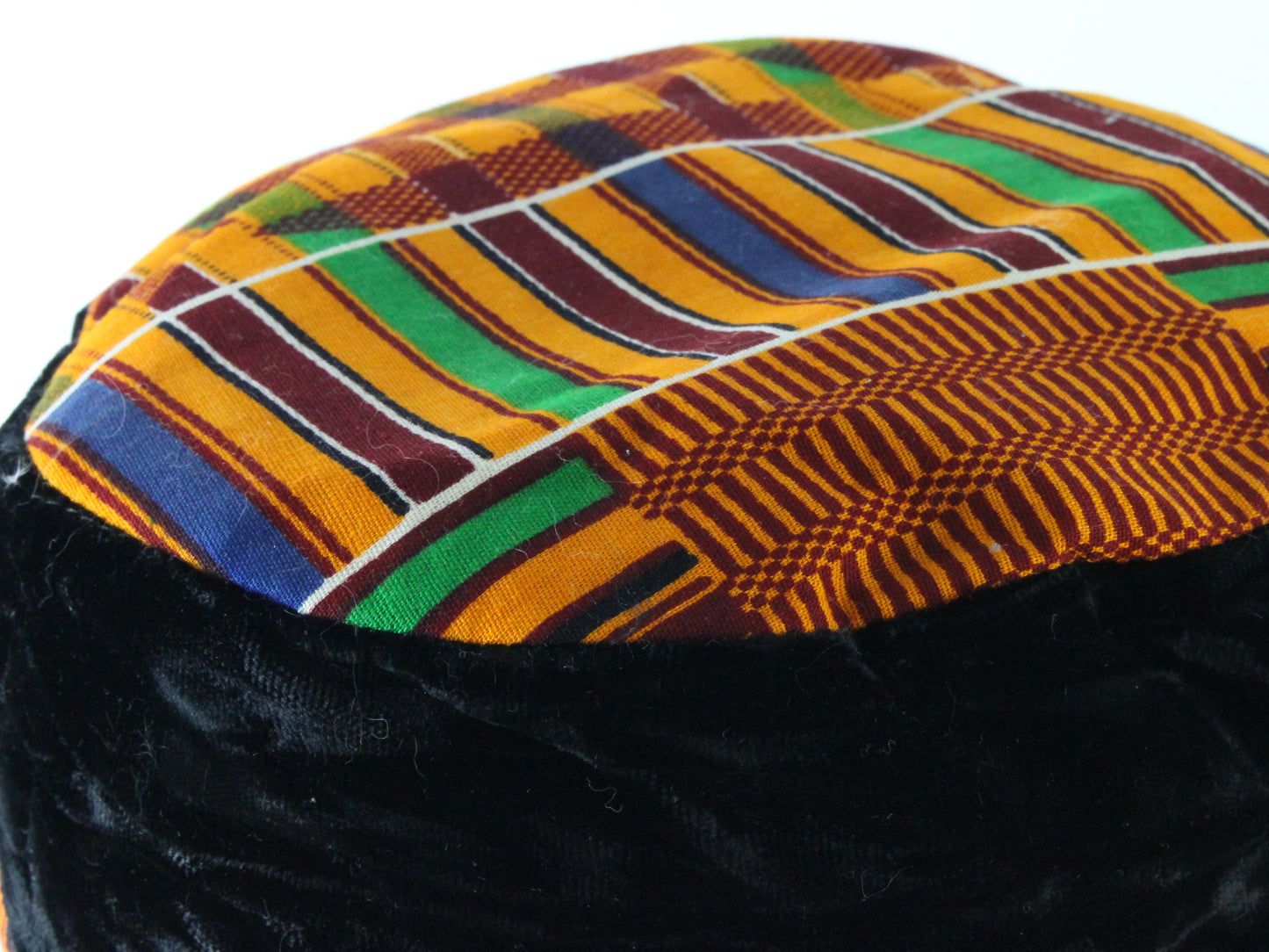 Mens Orange And Green Cap Rectangular Pattern W/ Black Band Authentic African M