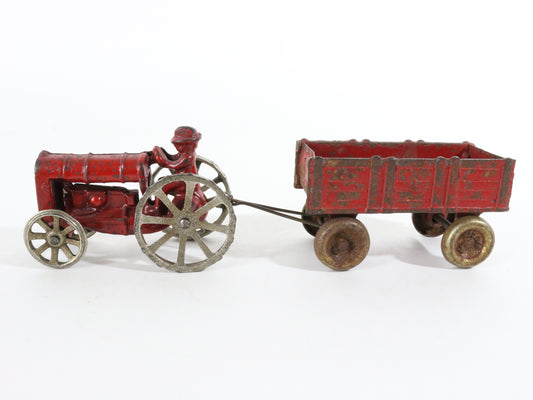 Vintage Red Arcade Cast Iron Tractor & Trailer 288 Model Farm Equipment