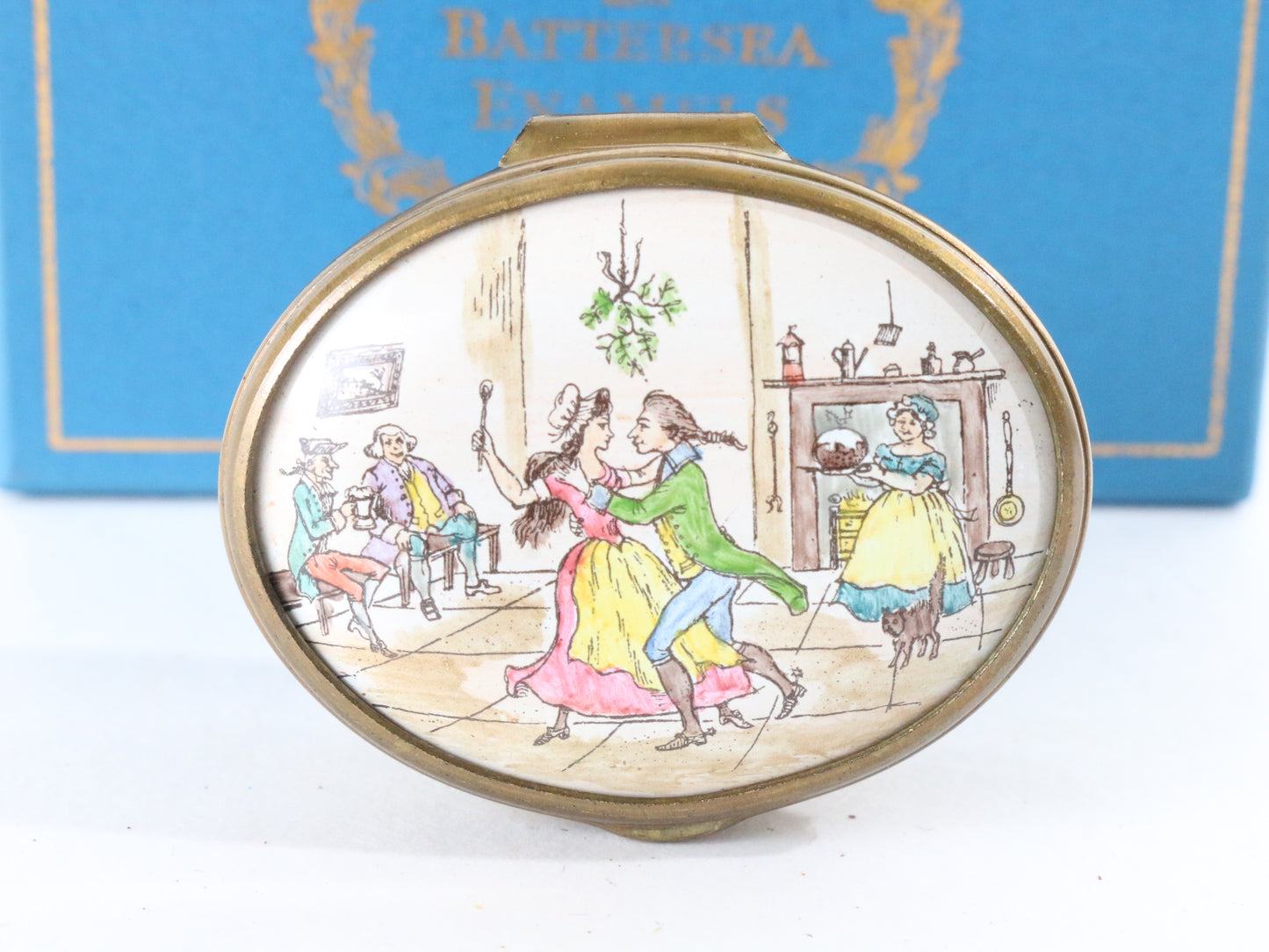 Halcyon Days 1973 Christmas Oval Enamel Trinket Box Dancers Bilston Battersea