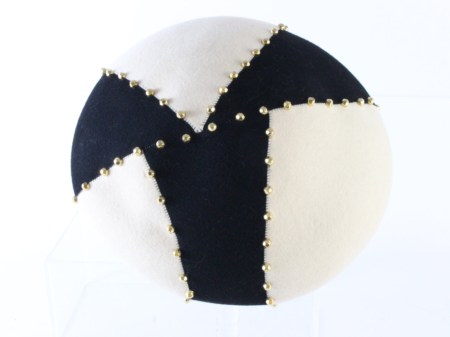 Mr John Classic Ladies Navy Blue and White Wool Felt Hat W/ Beads MULTIPLE SIZES