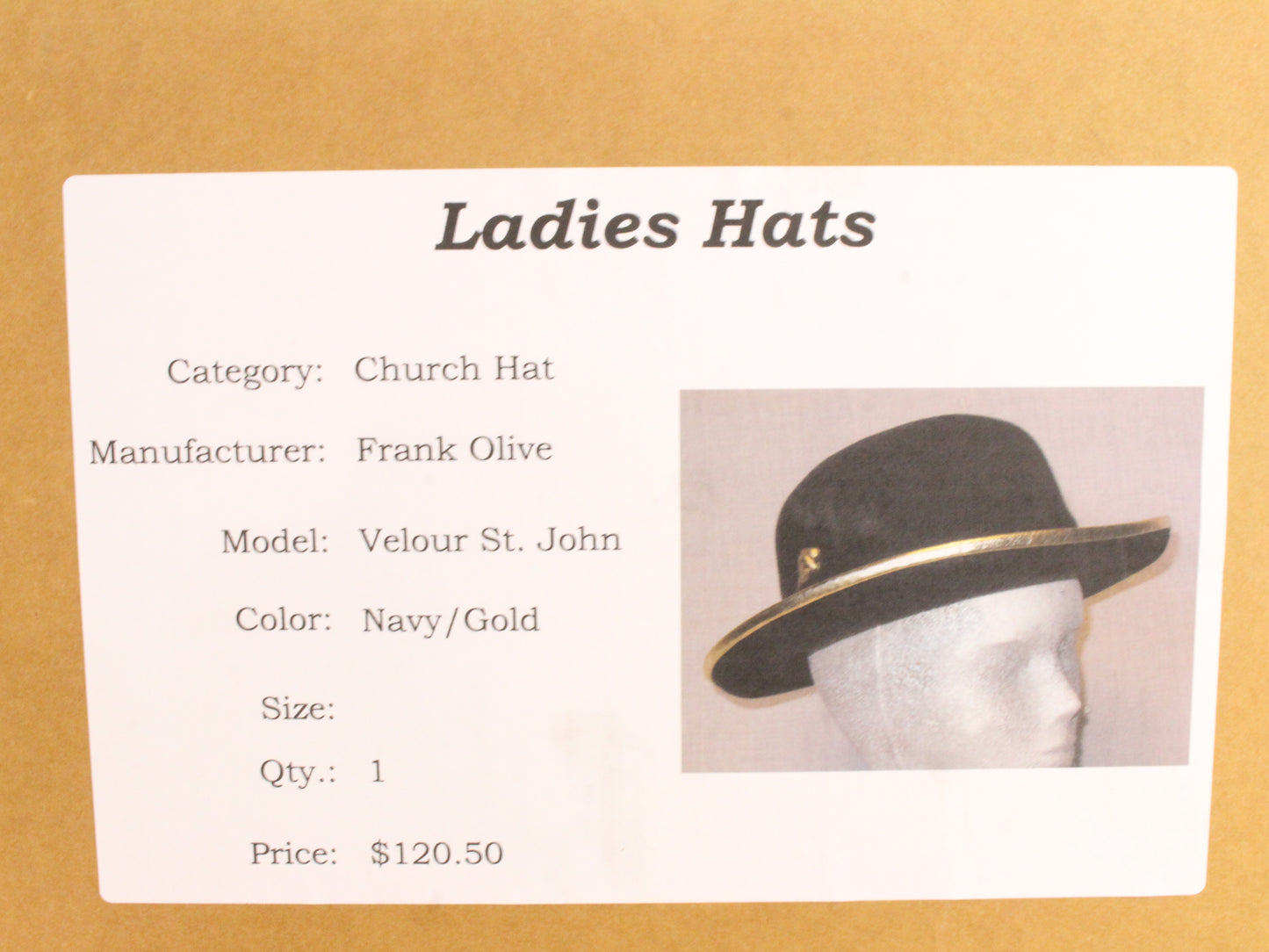 Frank Olive Private Collection Ladies Navy Blue and Gold Felt Hat 7 56cm