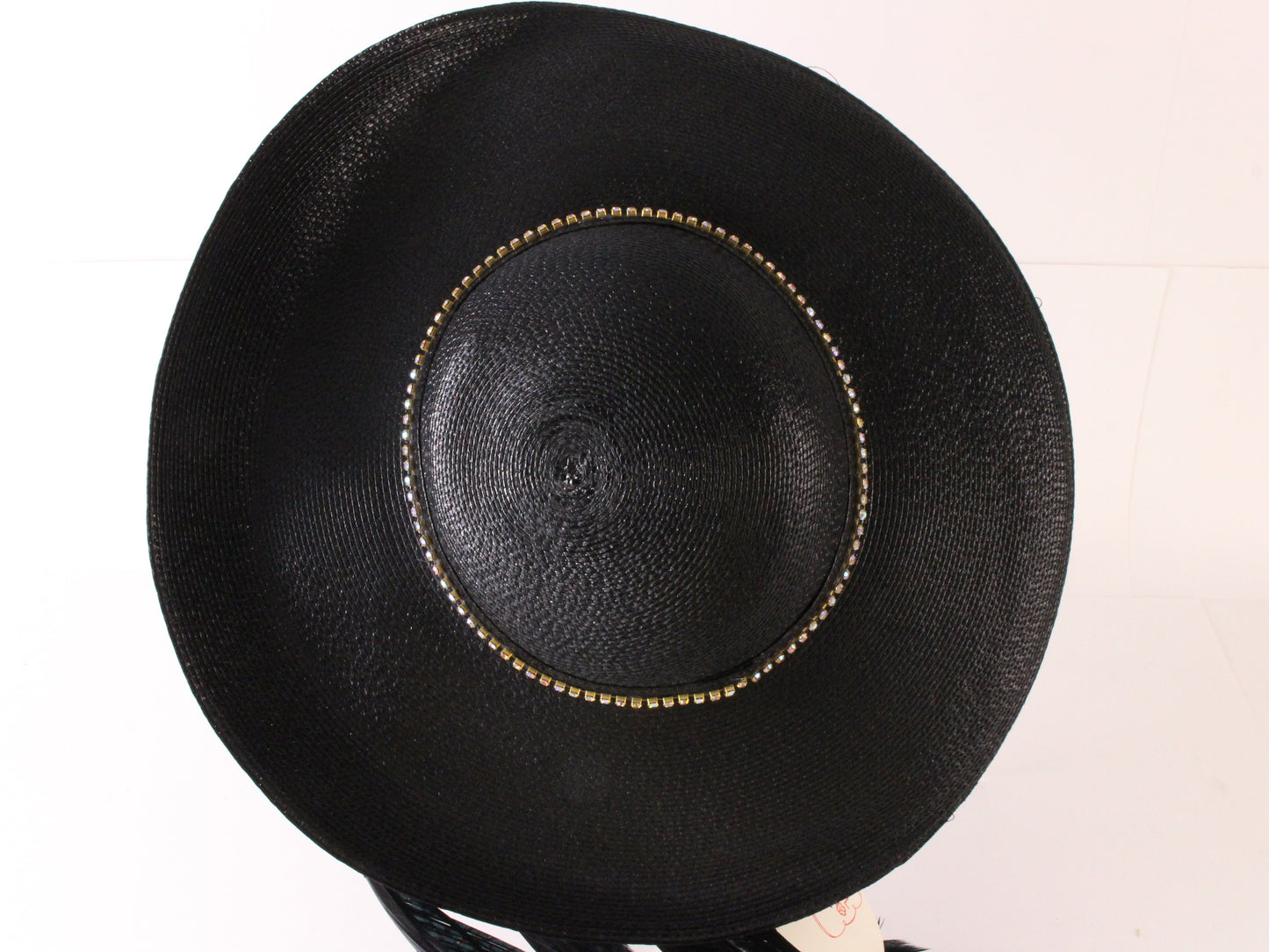 George Zamaul New York Ladies Black Straw Hat W/ Rhinestones 7 1/8 57cm