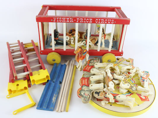 Vintage Fisher Price Wooden Circus Wagon with Animals