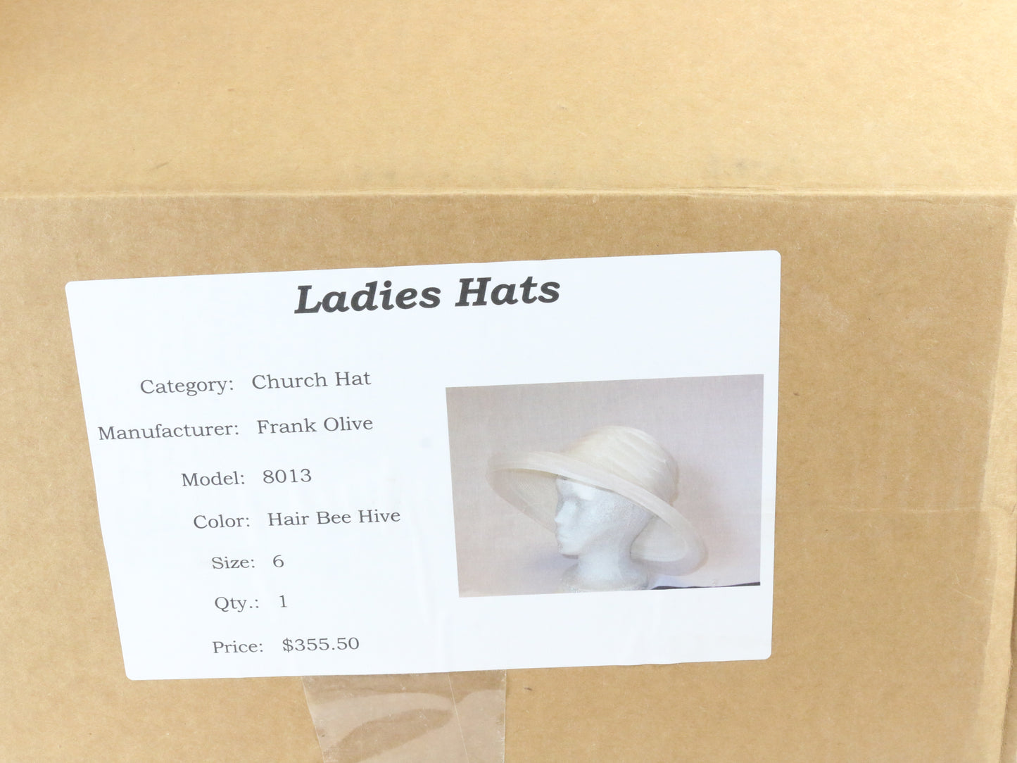 Frank Olive Private Collection Ladies Elegant White Bee Hive Brim Hat 6 7/8 55cm