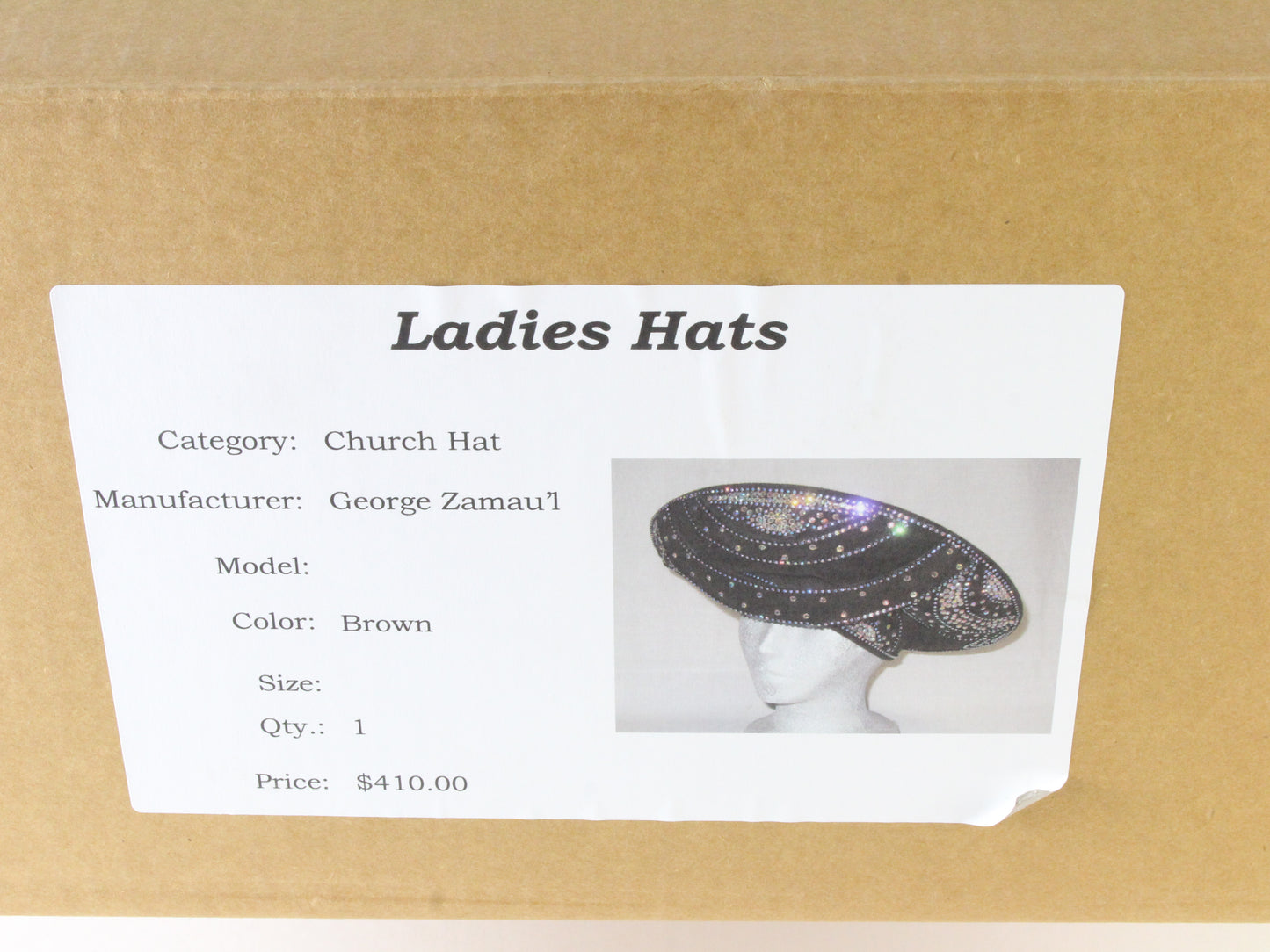 Goerge Zamaul Couture Ladies Brown Felt Hat W/ Rhinestones 7 56cm