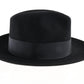 Stetson Sovereign Temple Mens Black Felt Fedora W/ Blue Feather 6 3/4 54cm