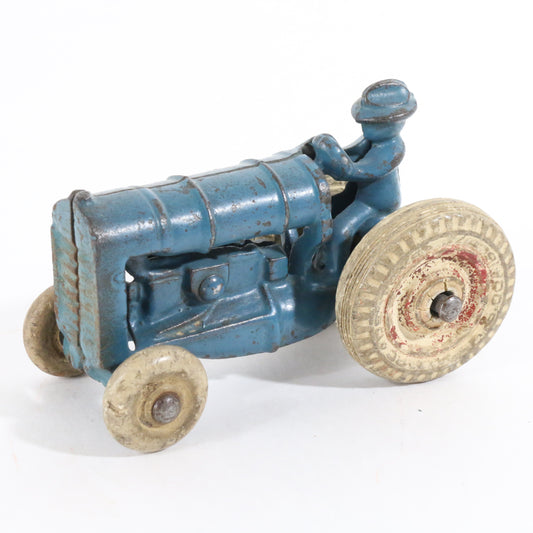 Vintage Blue & White Cast Iron Tractor Farm Model Arcade 273r 3.5"