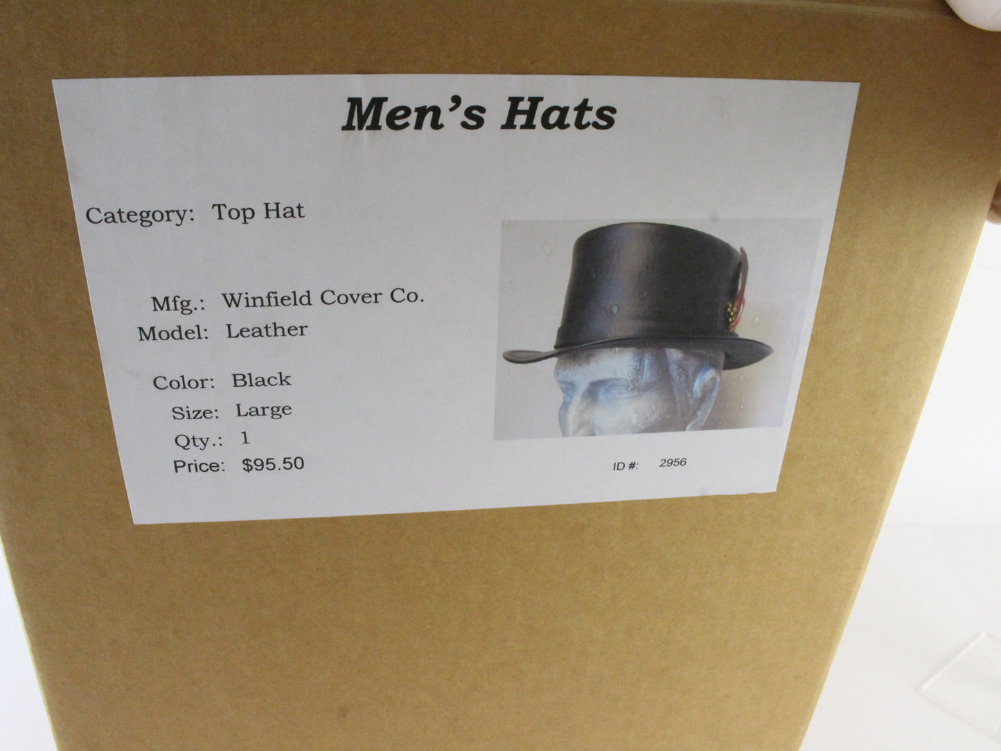 Winfield Cover Co Mens Dapper Brown Leather Top Hat W/ Feathers l