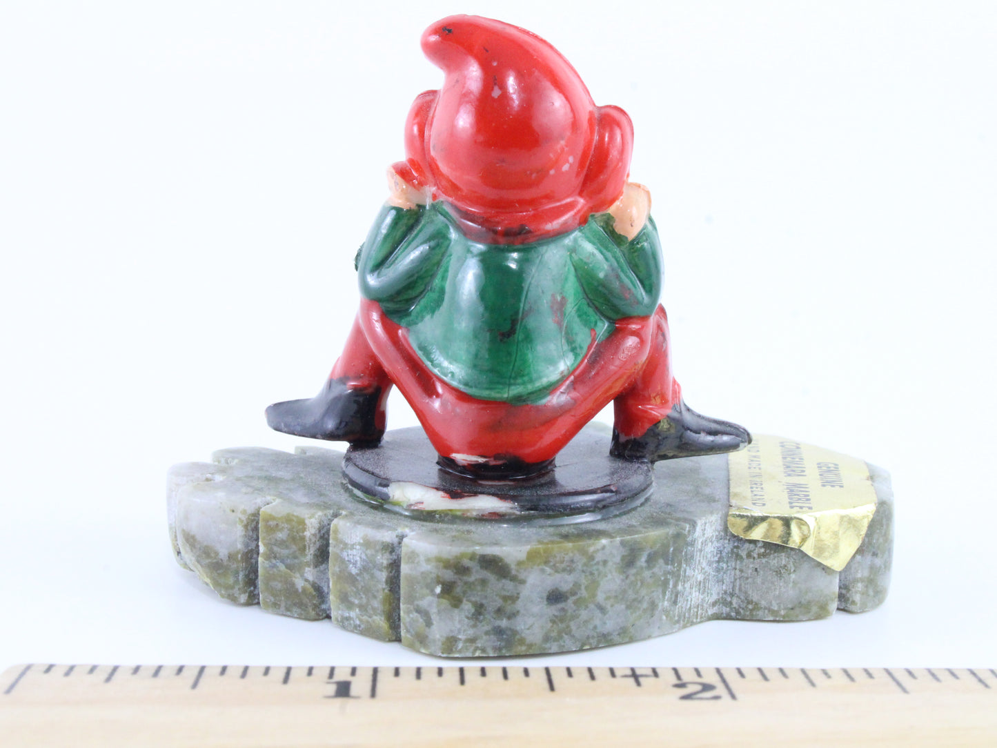 Vintage Red And Green Outfit W/ Beard Pixie On Connemara Marble Ireland 2.5 In