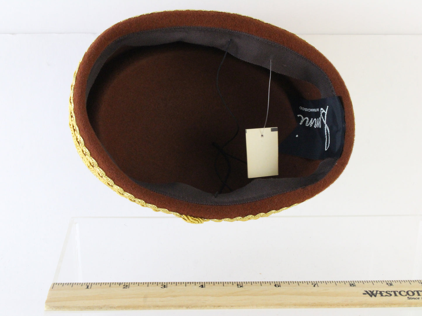 Sonni of California Ladies Brandy Brown Felt Hat W/ Gold Cord 6 7/8 55cm