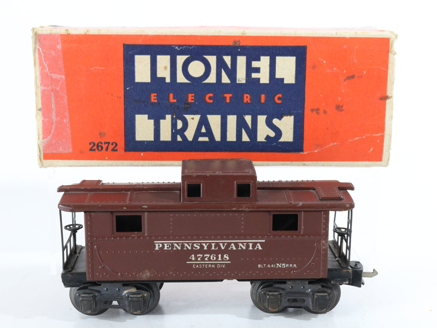 Lionel O Prewar 2672 Pennsylvania PRR 477618 Brown Metal Caboose w/ Box