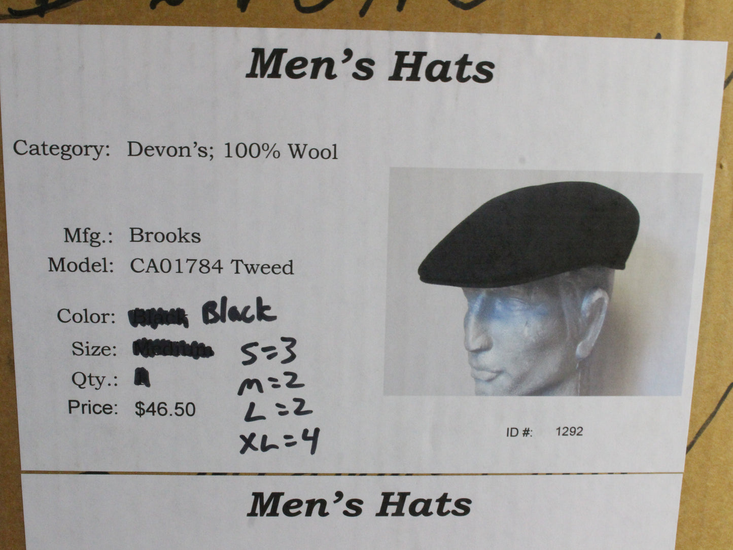 Brooks Mens Black Wool Tweed Felt Devon Sport Cap Newsboy MULTIPLE SIZES